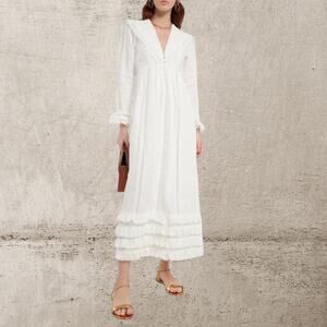 Alémais Francesca Lace Trim Linen Midi Dress French Romantic Size AU 6 / US 2